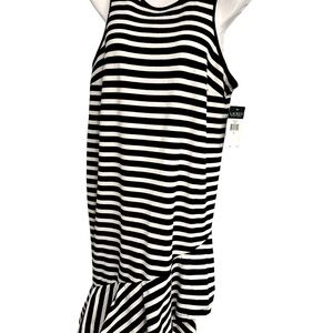 Lauren Ralph Lauren striped Cotton dress. Size L Black/White w flounce hem.